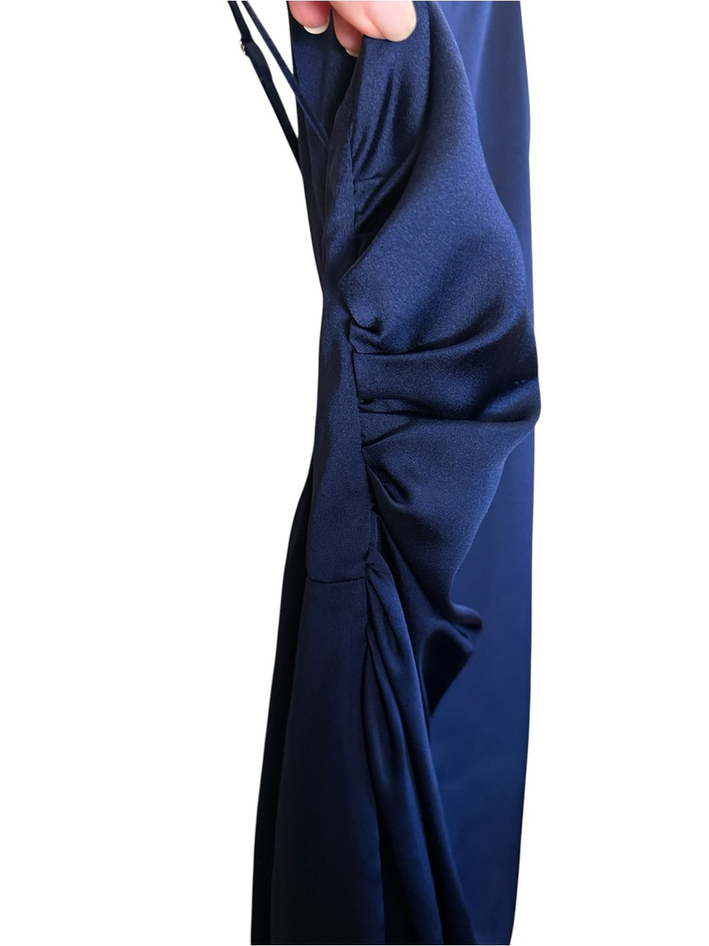 Milly Electra Women’s Navy Asymmetrical Square Neck Ruched Slip Dress sz 12 - Picture 3 of 15